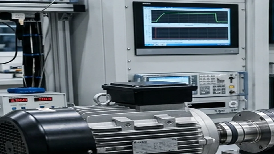 Diagnostic test bench displays monitoring electric motor RPM, torque, and power draw