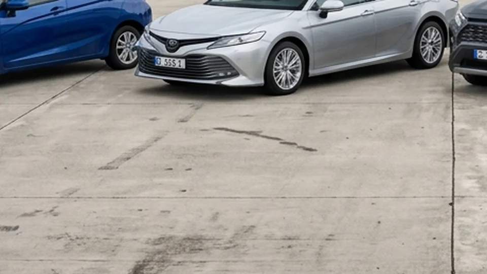 Midsize family sedan and crossover SUV parked together on test grounds