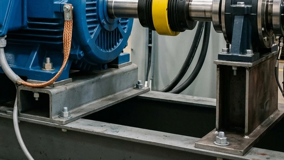 Industrial motor drive shaft flexible coupling and heavy-duty bearing pedestal mount