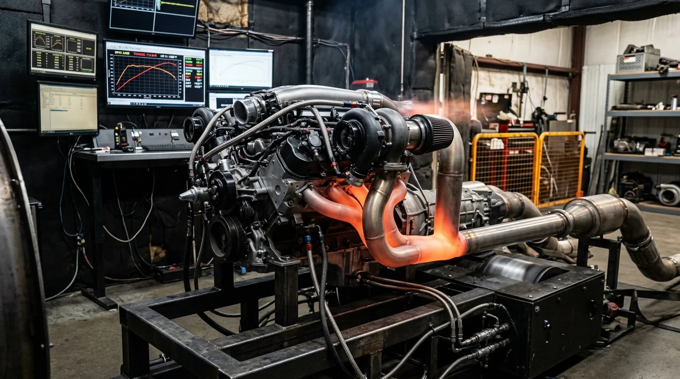 High-performance twin-turbo engine on an active engine dynamometer test cell