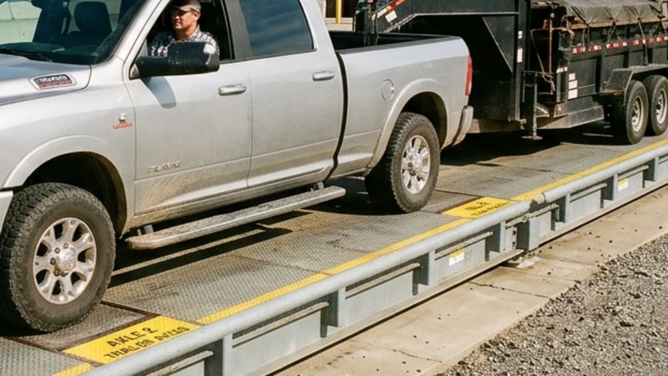 Modern pickup truck bed loaded with tools, equipment, and trailer hitch gear